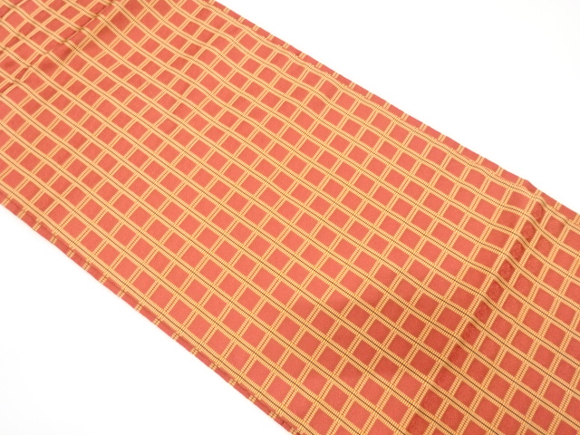 格子に華紋織り出し名古屋帯